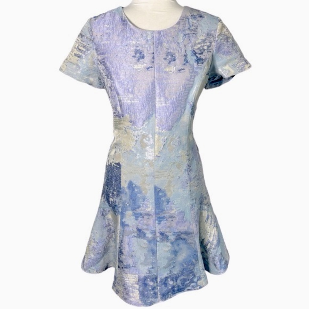 Alice Walk Nantucket Jacquard Vertical Seam Flare Metallic Watercolor Dress 10